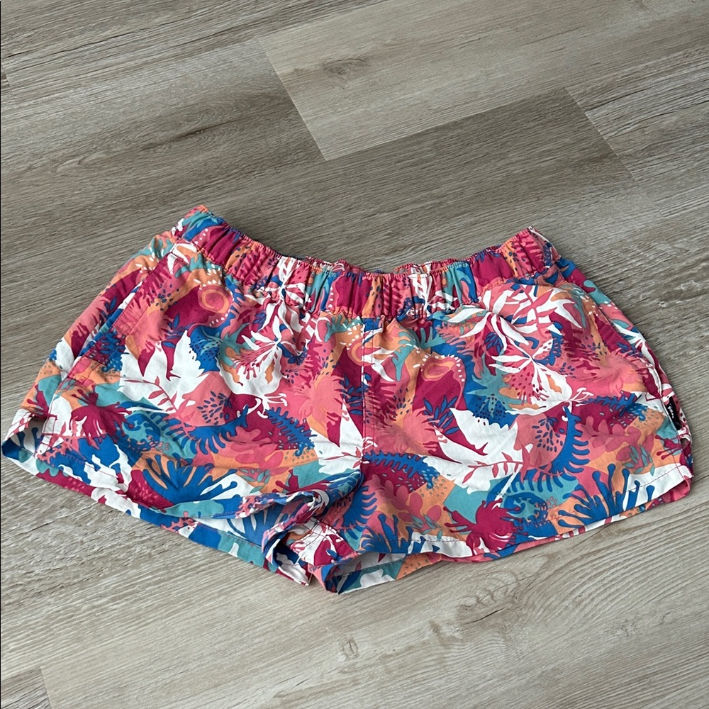 Patagonia Women’s Tropical Print Elastic-Waist Athletic Shorts in Pink & Blue